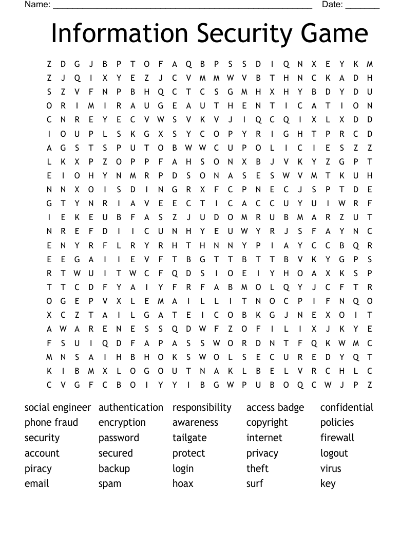 Information Security Game Word Search