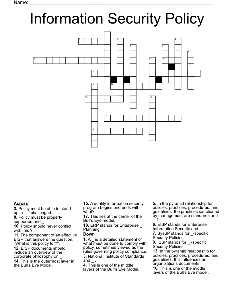 Information Security Policy Crossword