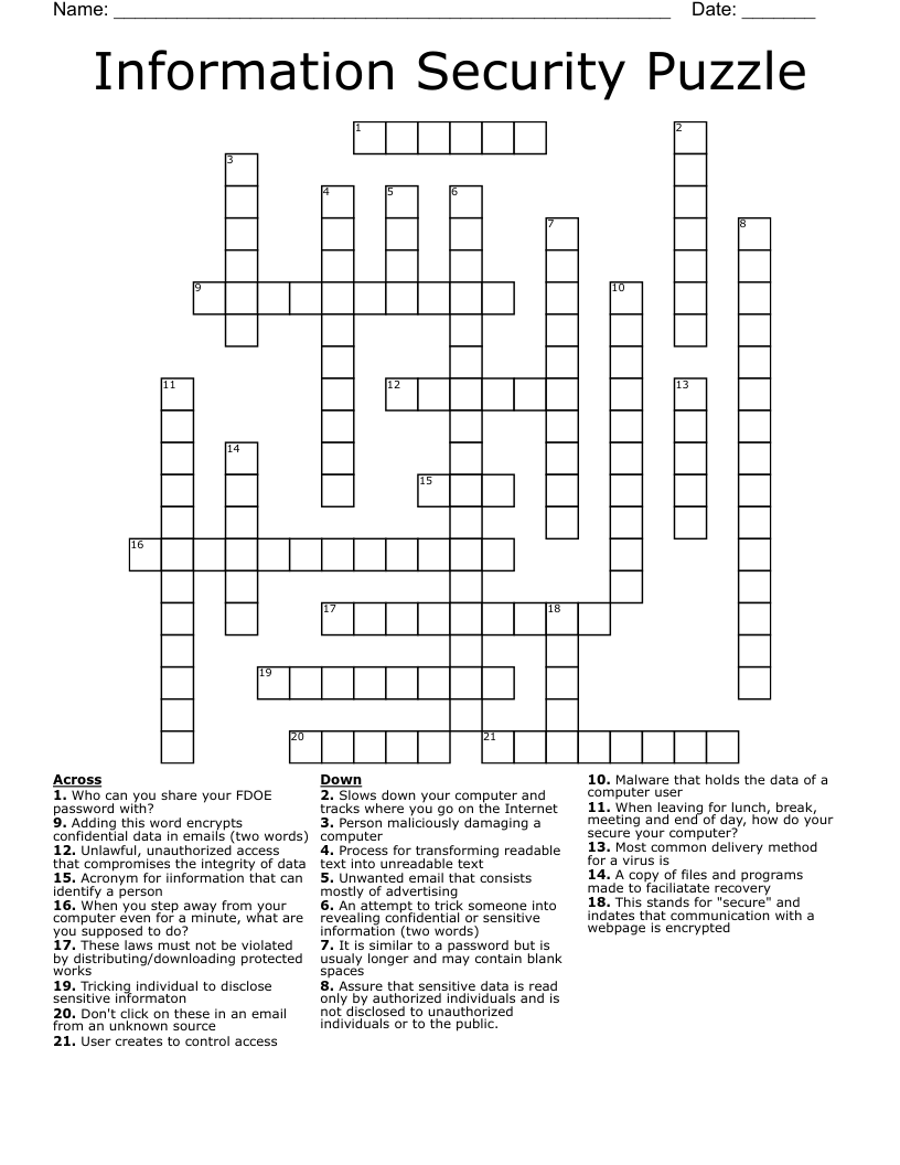 Information Security Puzzle Crossword