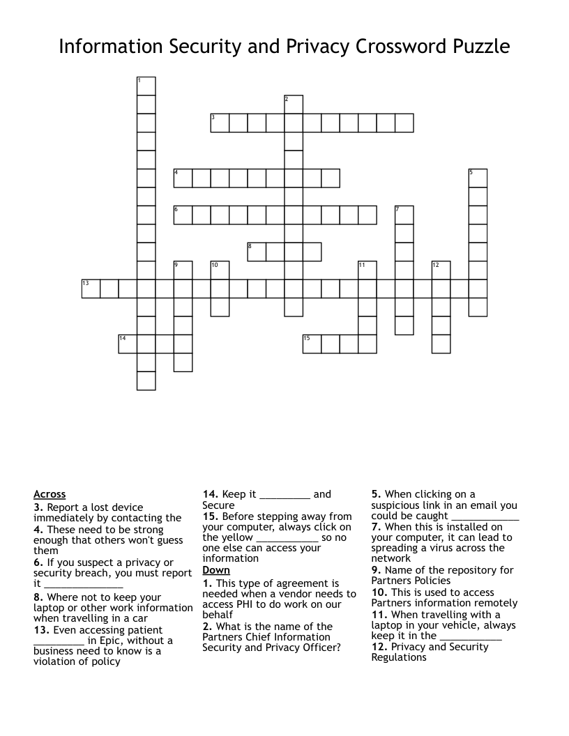 Information Security and Privacy Crossword Puzzle