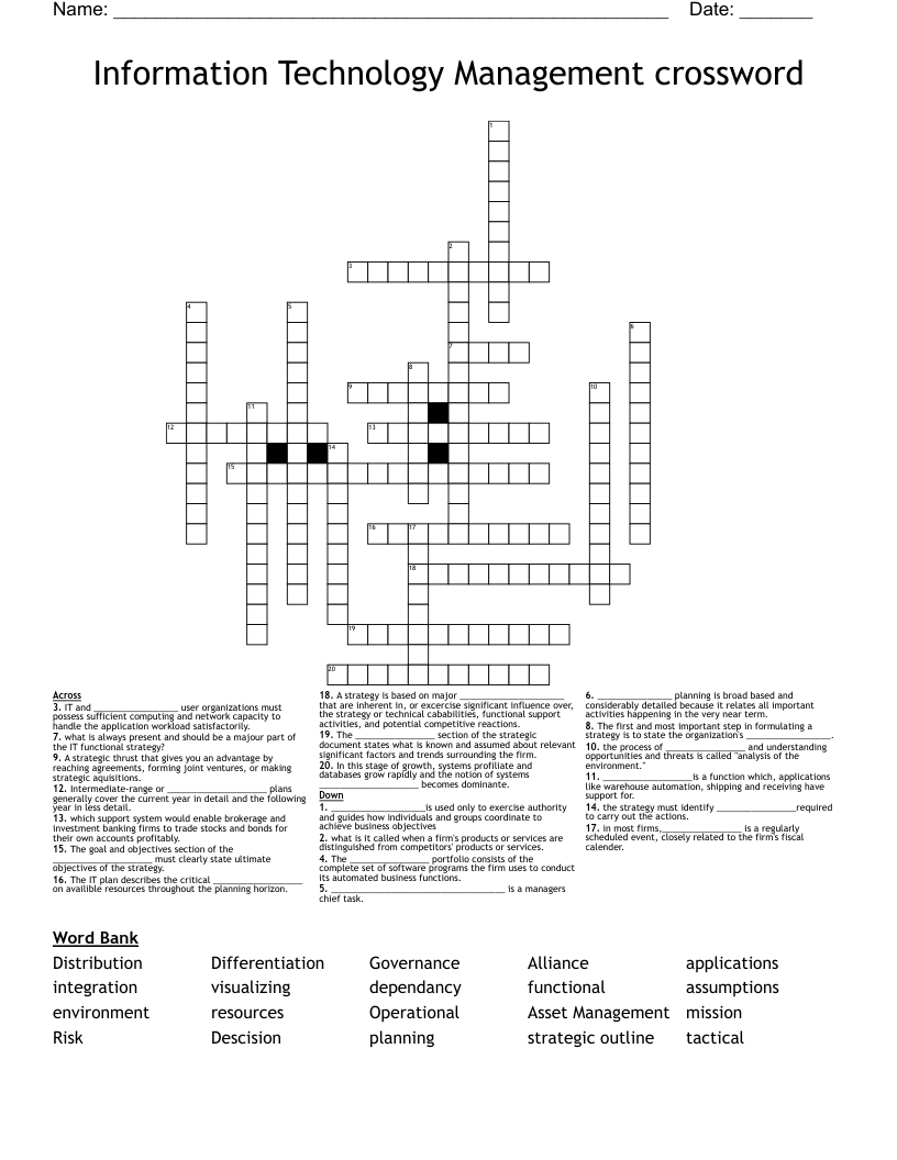Information Technology Management crossword