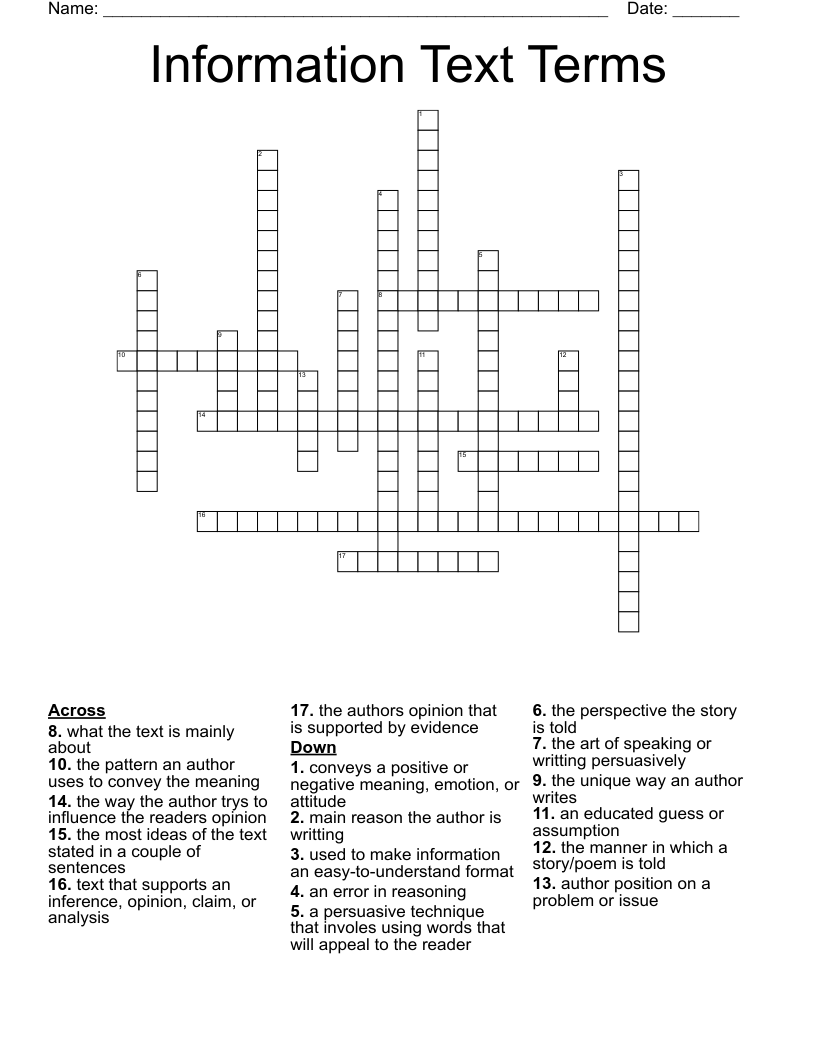 Information Text Terms  Crossword