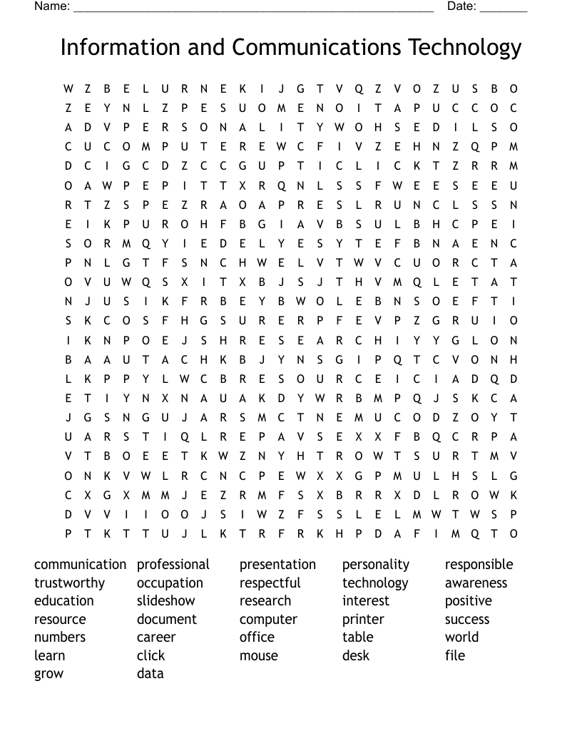 Information and Communications Technology Word Search