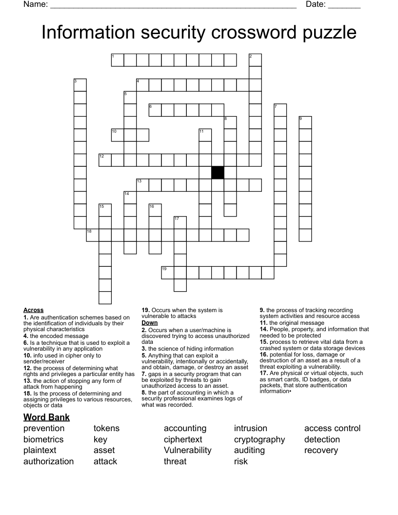 Information security crossword puzzle