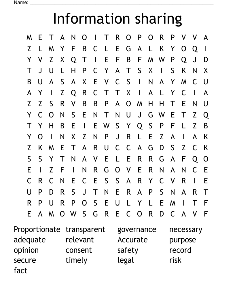 Information sharing Word Search