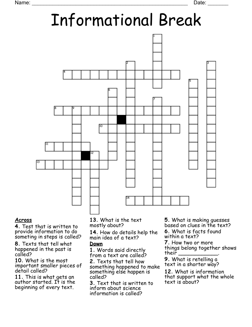 Informational Break Crossword