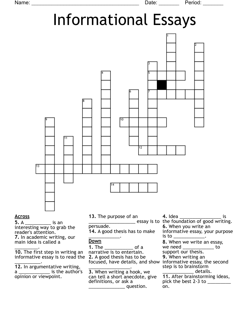 Informational Essays Crossword