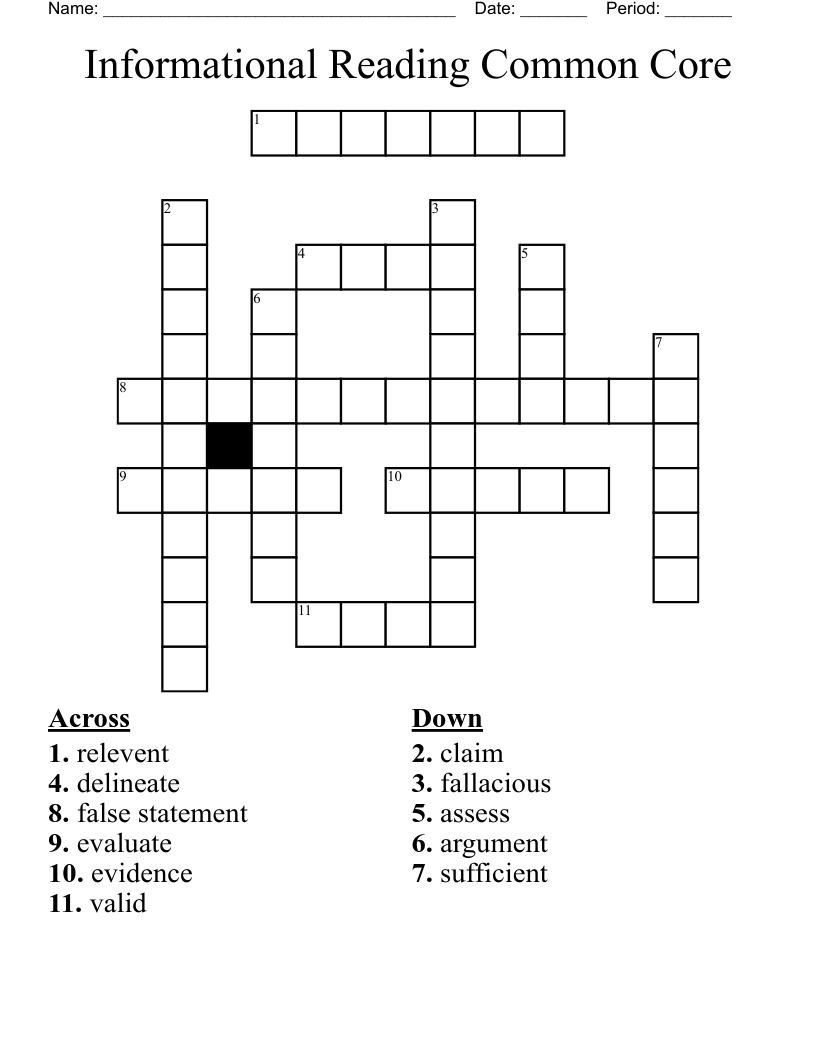 Informational Reading Common Core Crossword