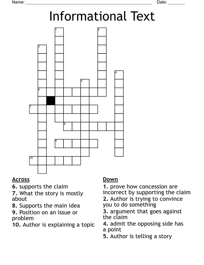Informational Text Crossword