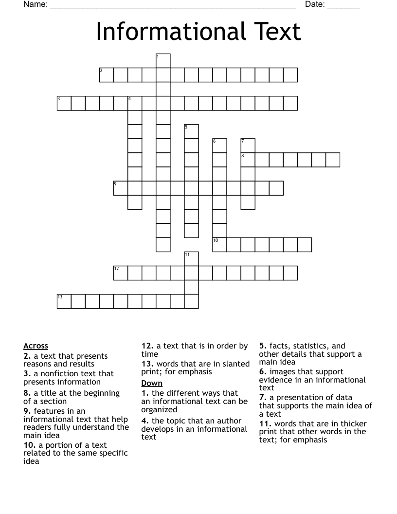 Informational Text Crossword