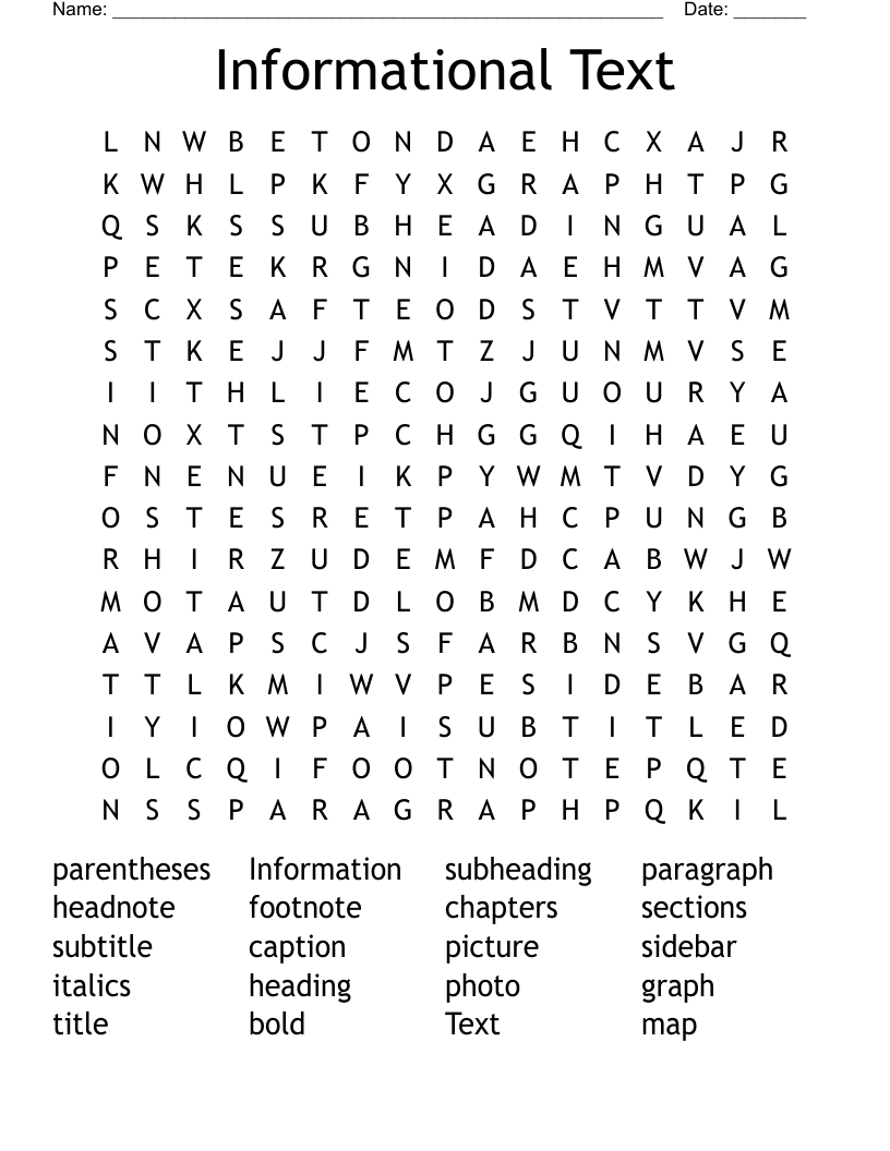 Informational Text Word Search