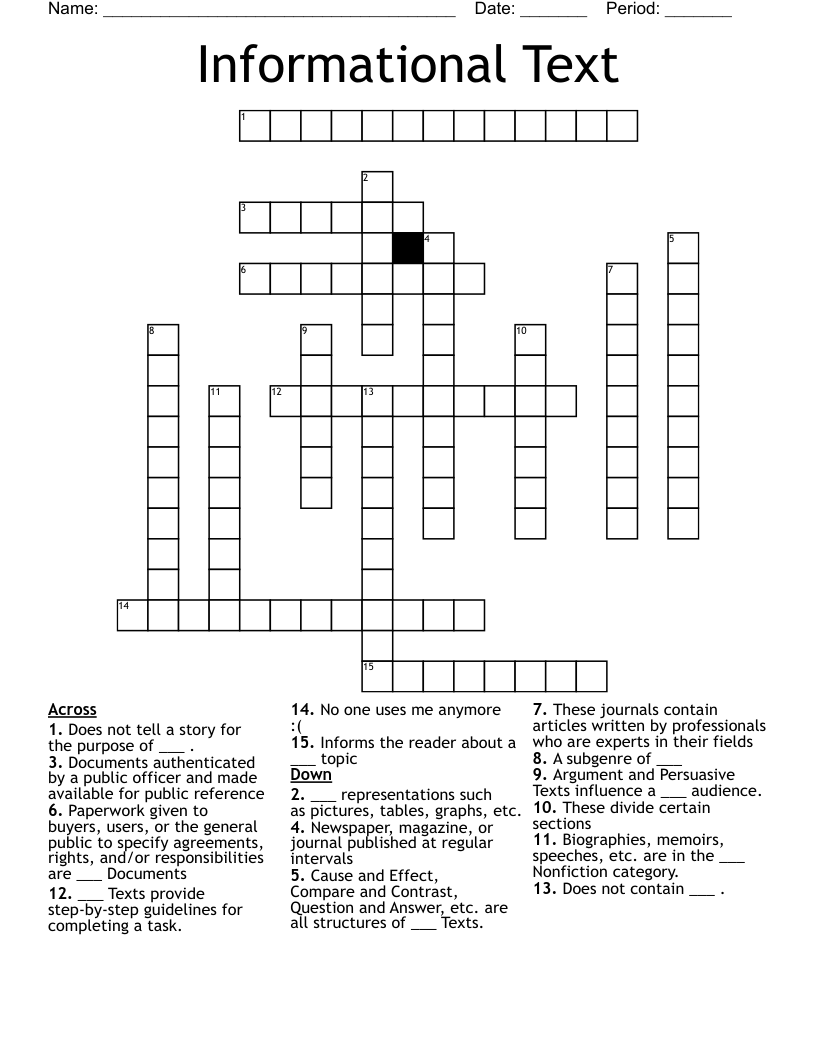 Informational Text Crossword