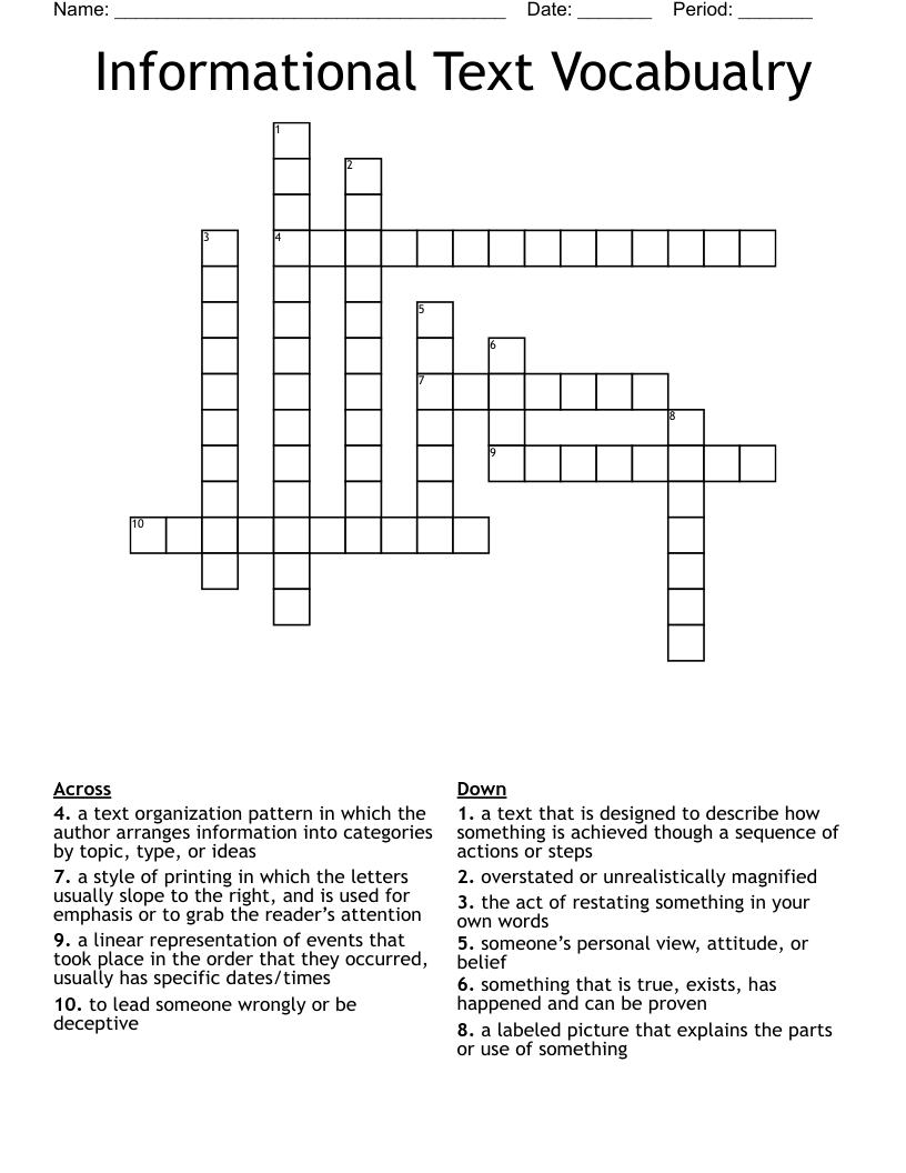 Informational Text Vocabualry Crossword