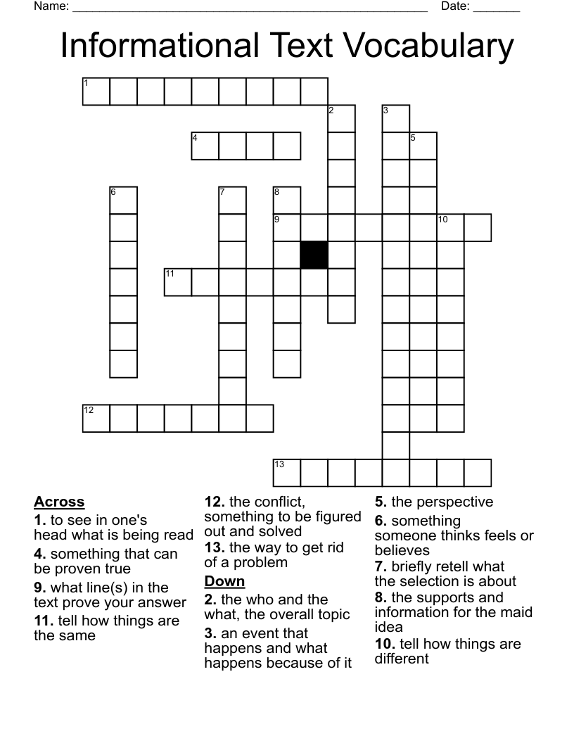 Informational Text Vocabulary Crossword