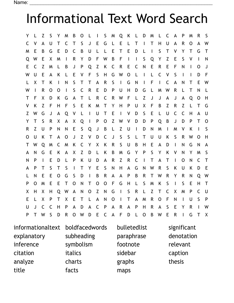 Informational Text Word Search 