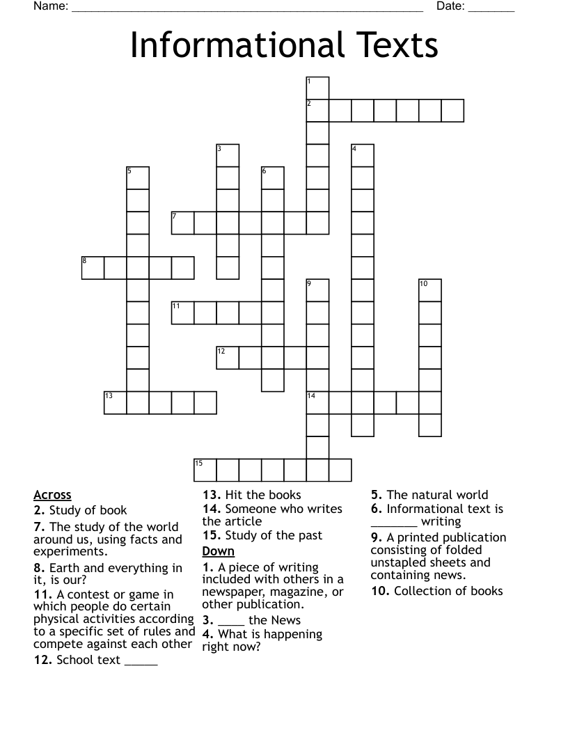 Informational Texts Crossword