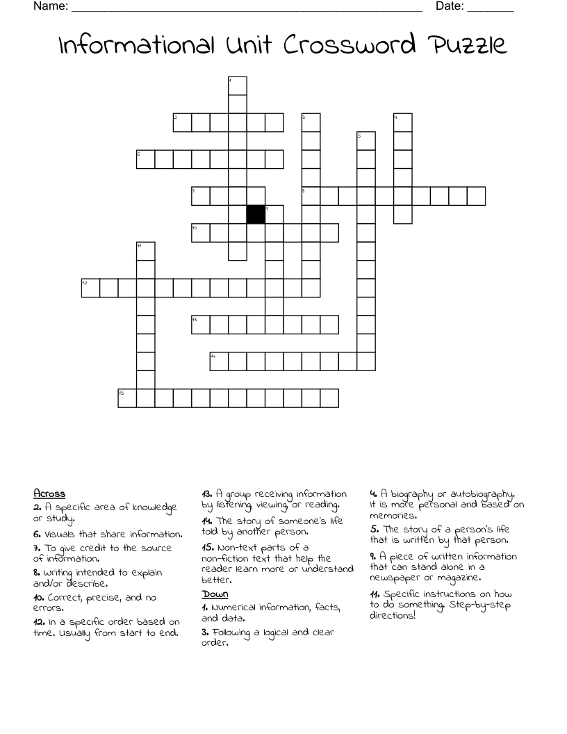 Informational Unit Crossword Puzzle