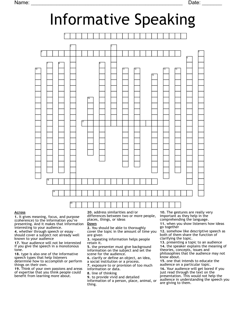 Informative Speaking Crossword