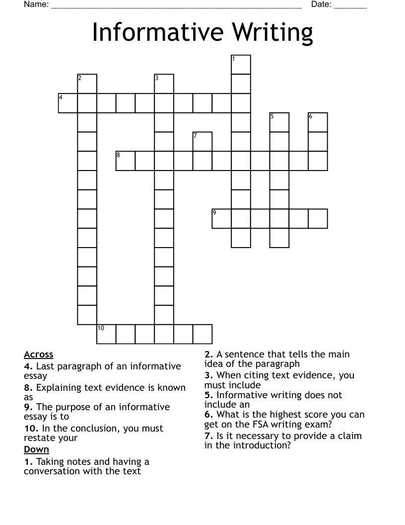 Informative Writing Crossword