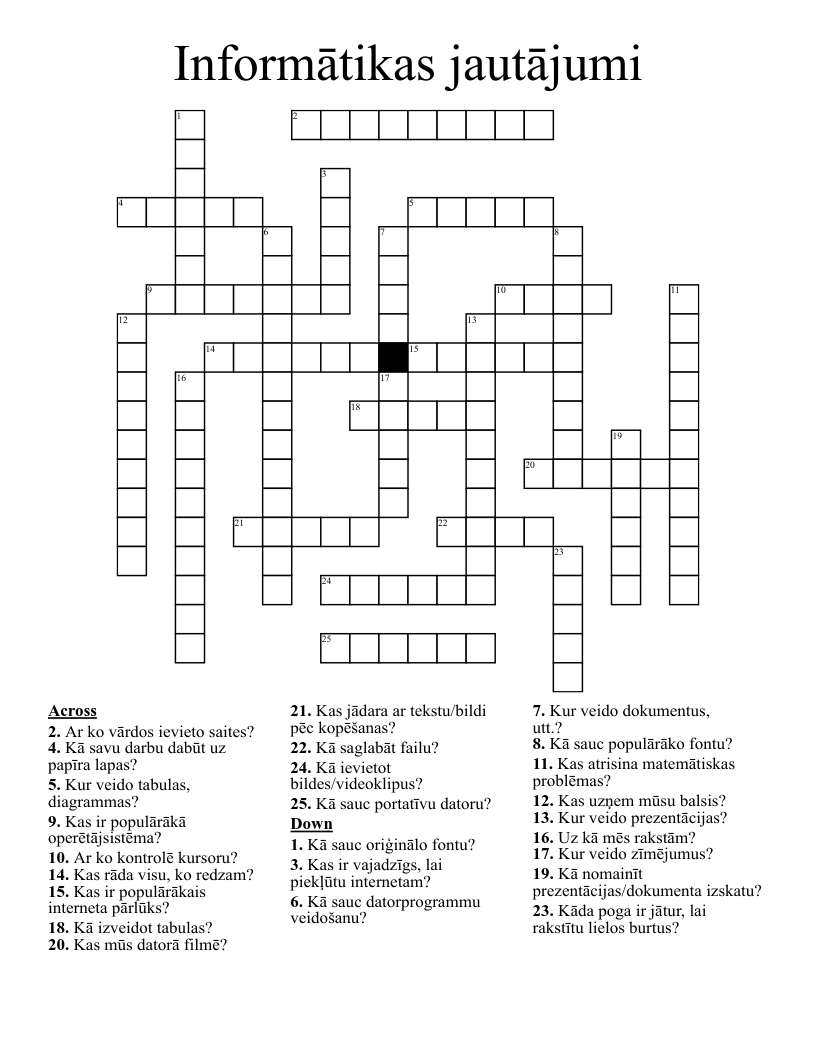 Informātikas jautājumi Crossword