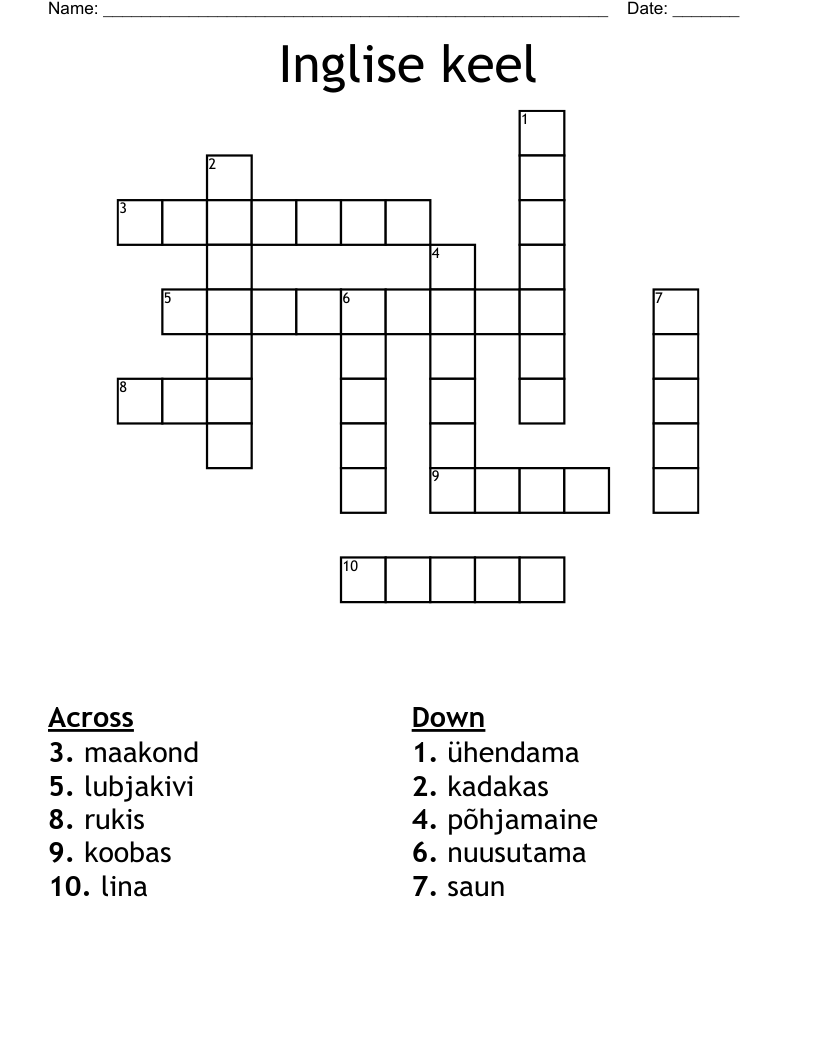 Inglise keel Crossword