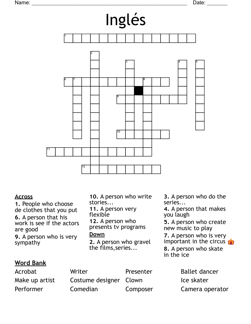 Inglés  Crossword