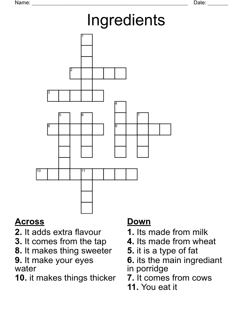 Ingredients Crossword