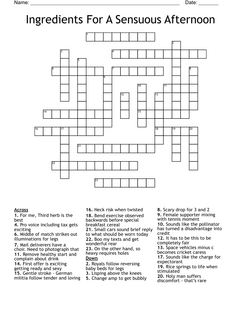 Ingredients For A Sensuous Afternoon Crossword