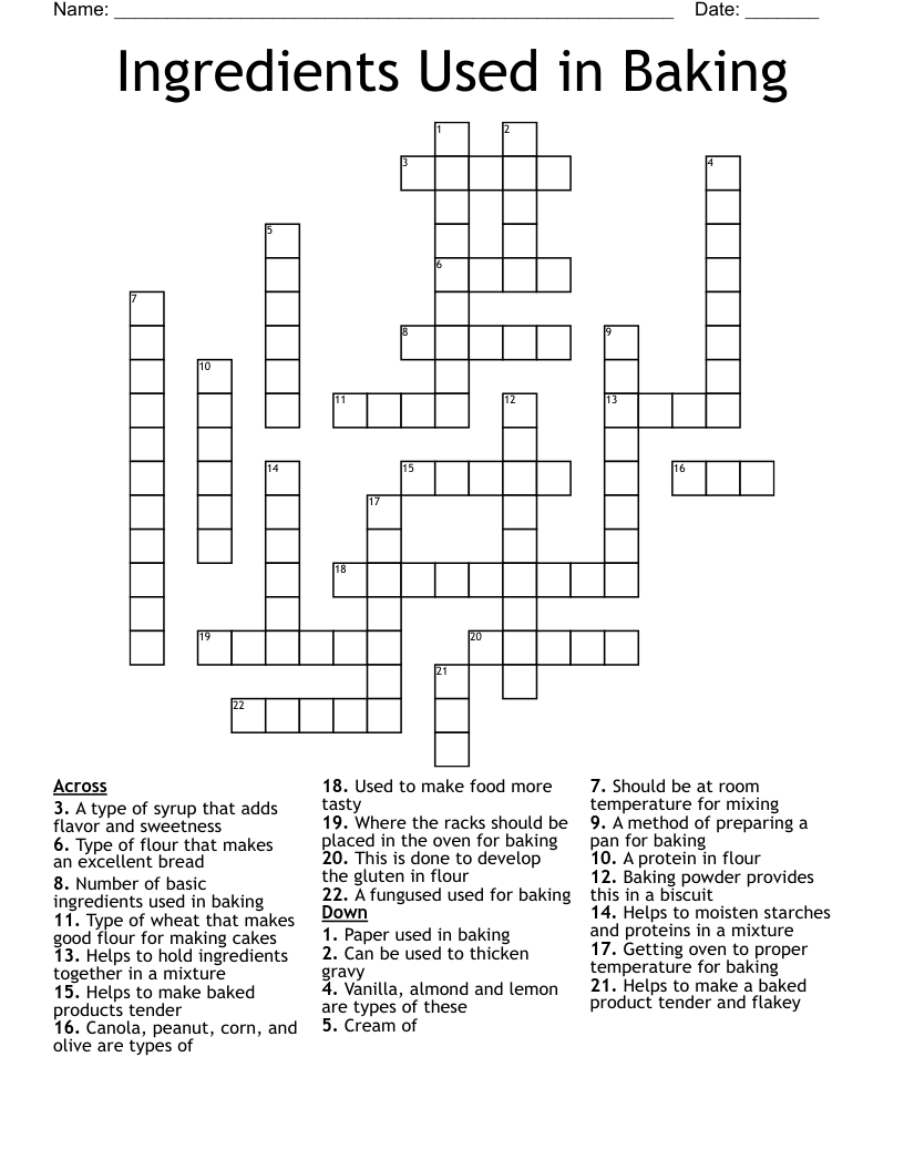 Ingredients Used in Baking Crossword