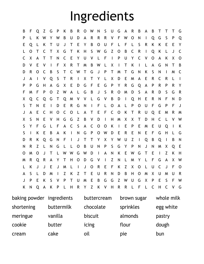 Ingredients  Word Search