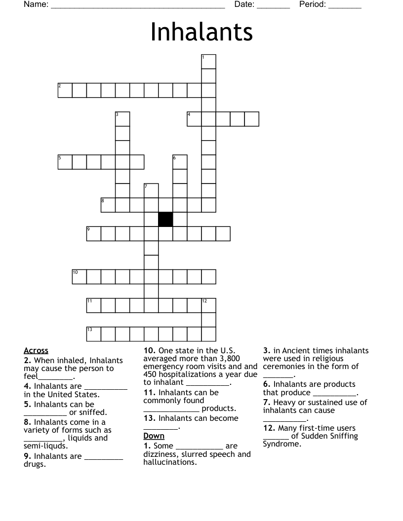Inhalants Crossword