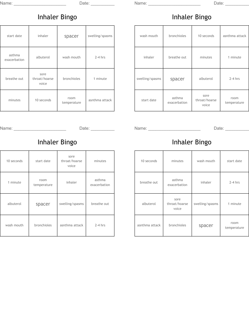 Inhaler Bingo