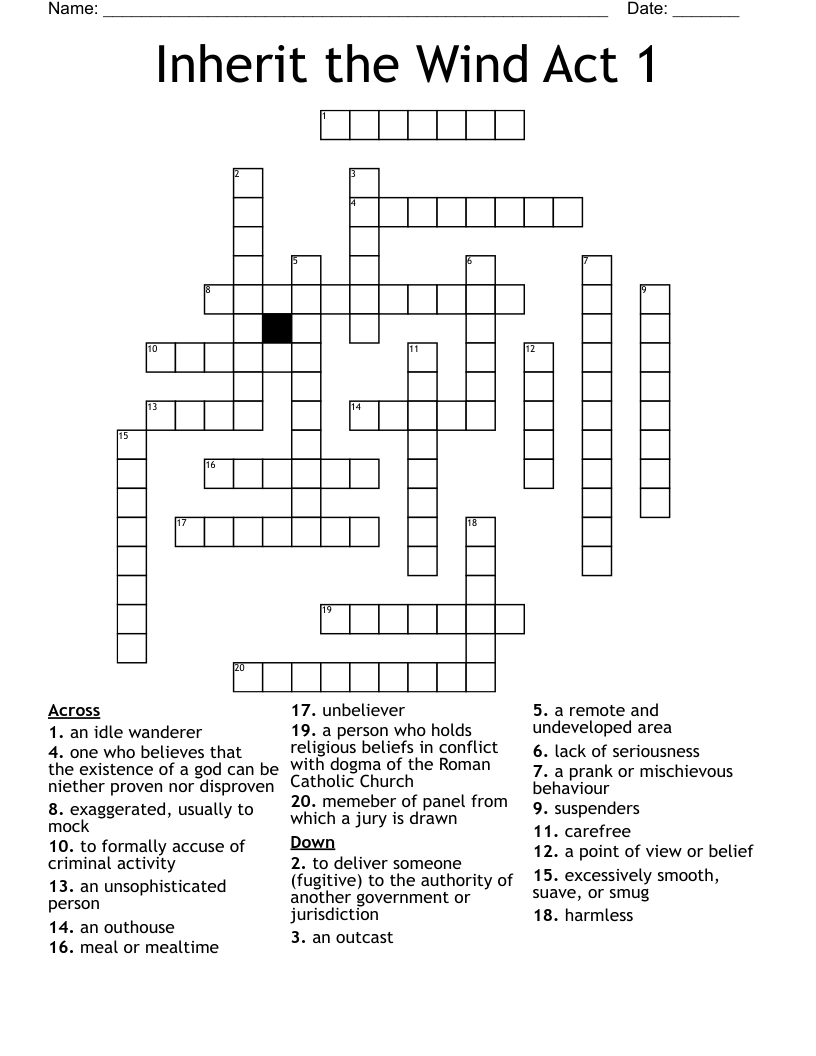 Inherit the Wind Act 1 Crossword
