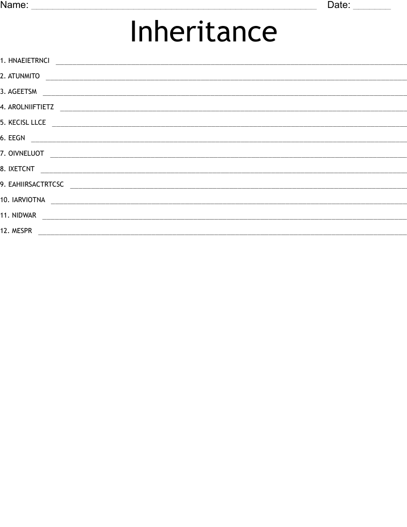 Inheritance Word Scramble
