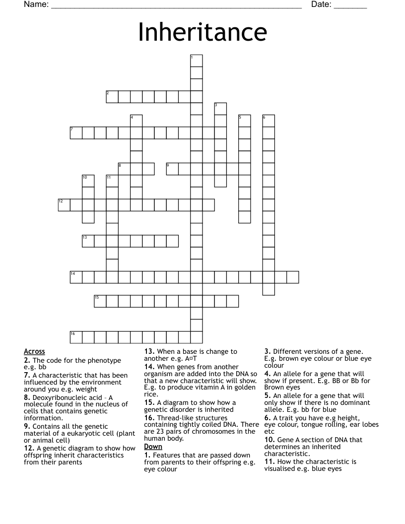 Inheritance Crossword