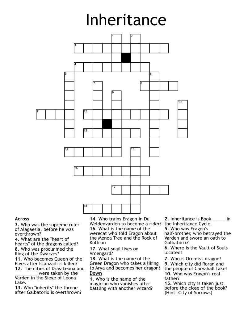 Inheritance Crossword