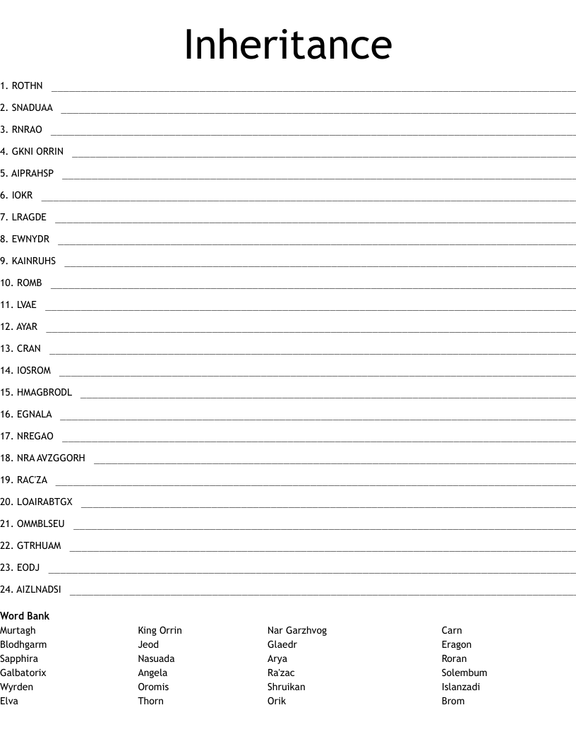 Inheritance Word Scramble