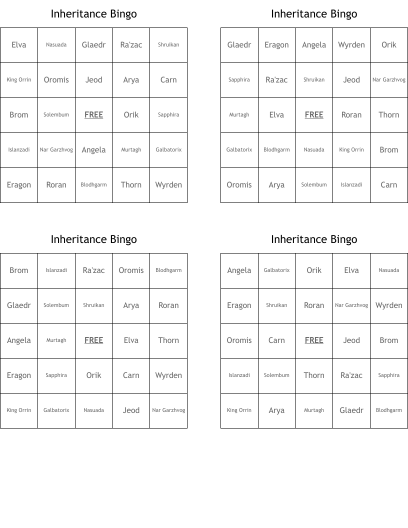 Inheritance Bingo