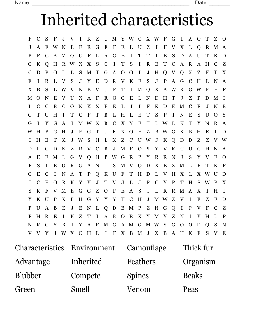 Inherited characteristics Word Search