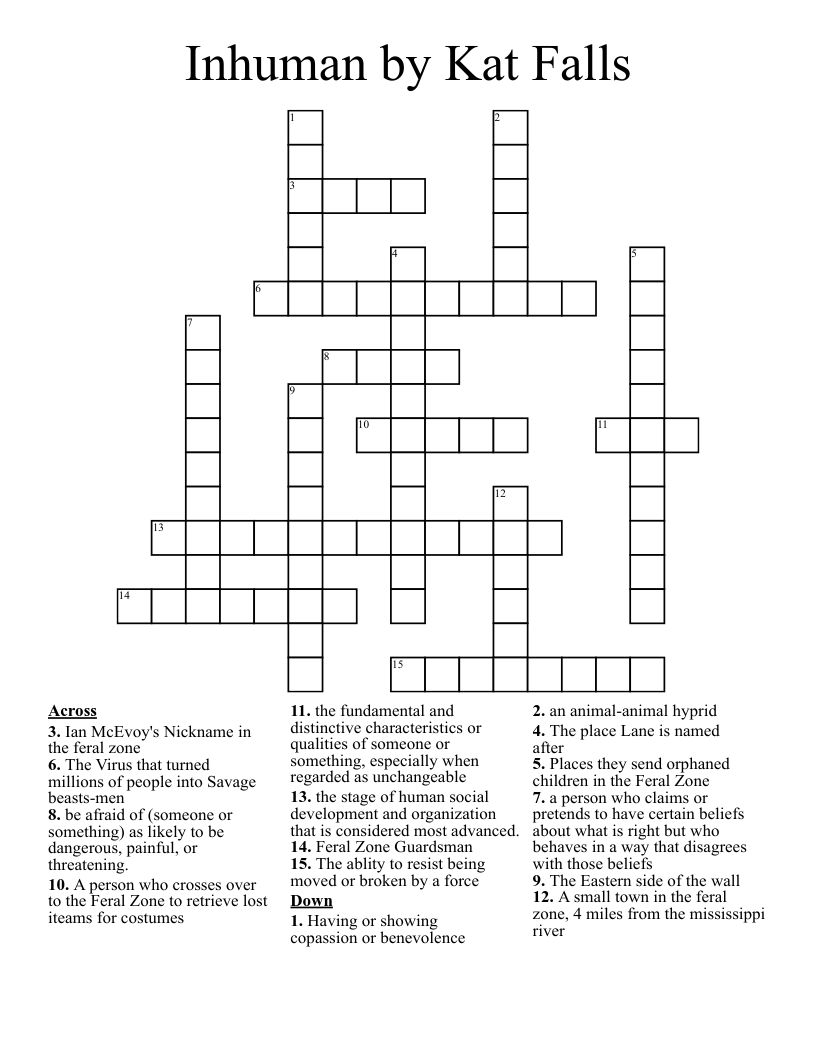 Inhuman by Kat Falls Crossword