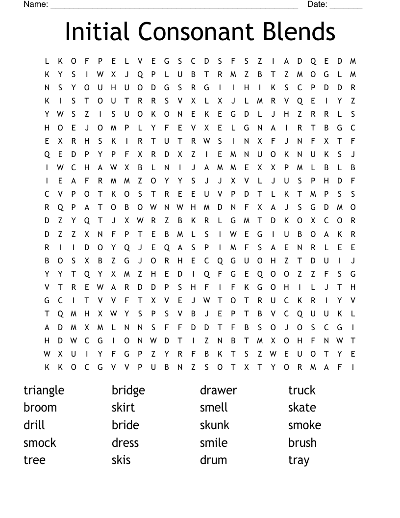 Initial Consonant Blends Word Search