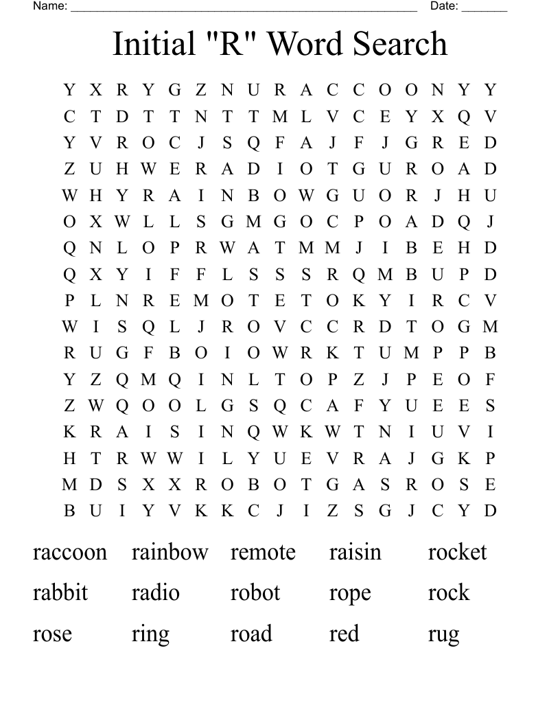 Initial "R" Word Search