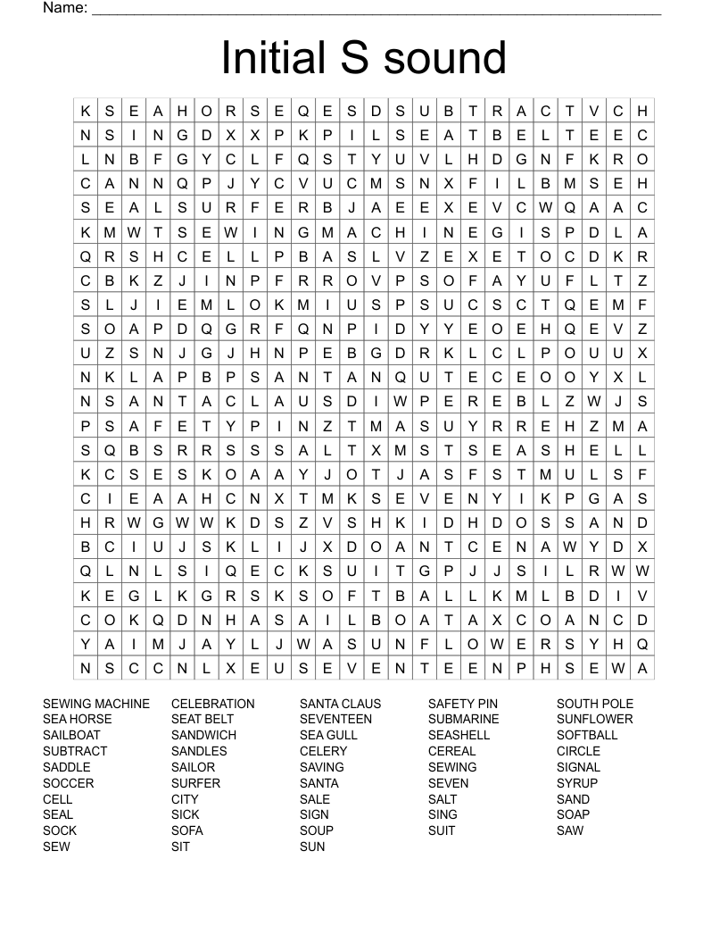 Initial S sound Word Search
