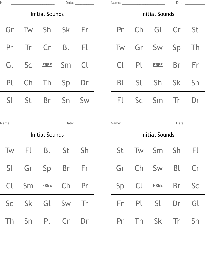 Initial Sounds Bingo Cards