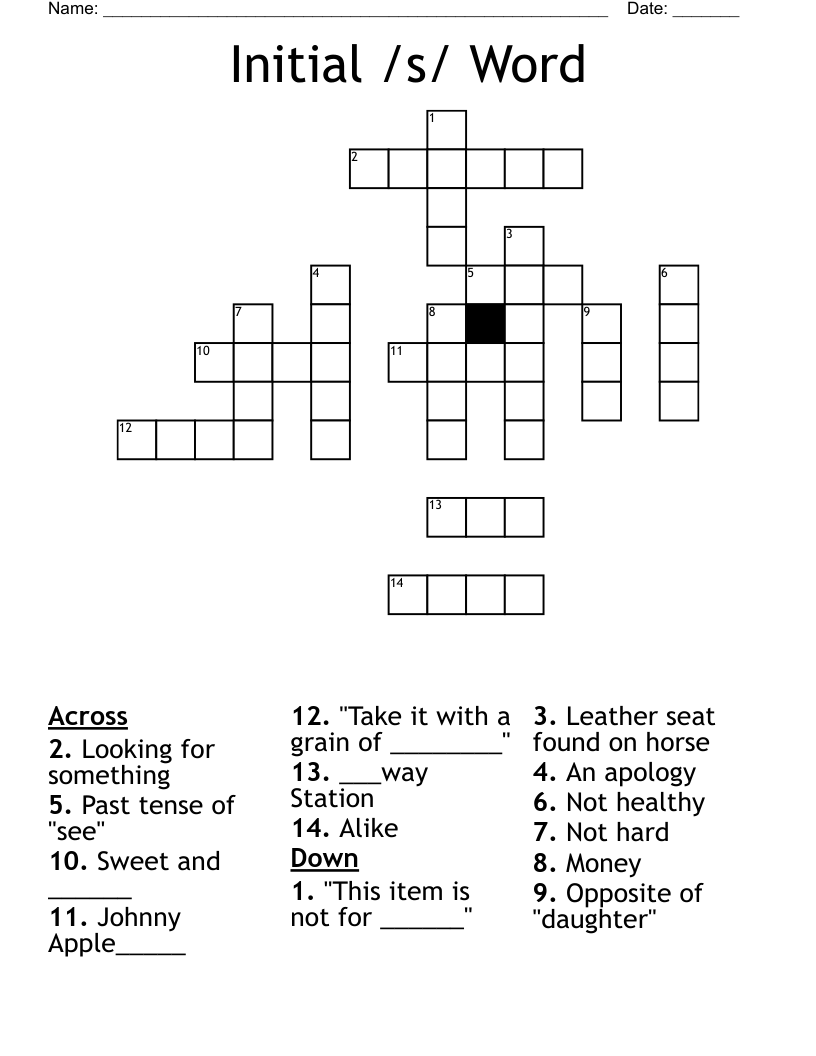 Initial /s/ Word Crossword