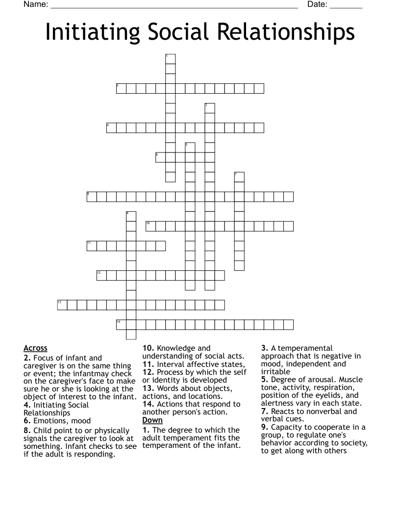 Initiating Social Relationships  Crossword