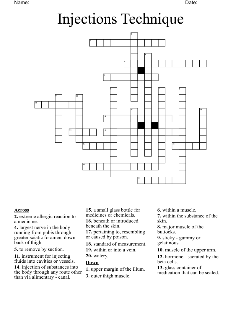 Injections Technique Crossword