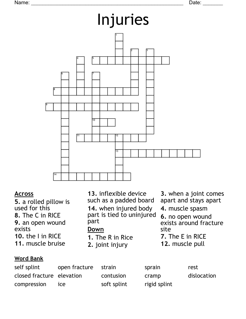Injuries Crossword