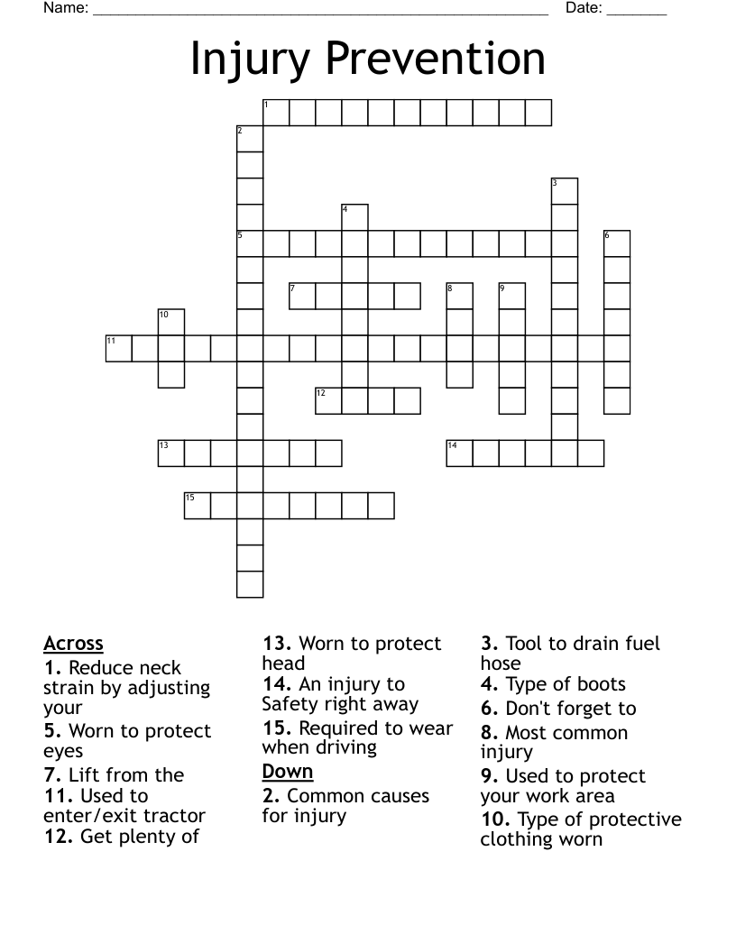 Injury Prevention Crossword
