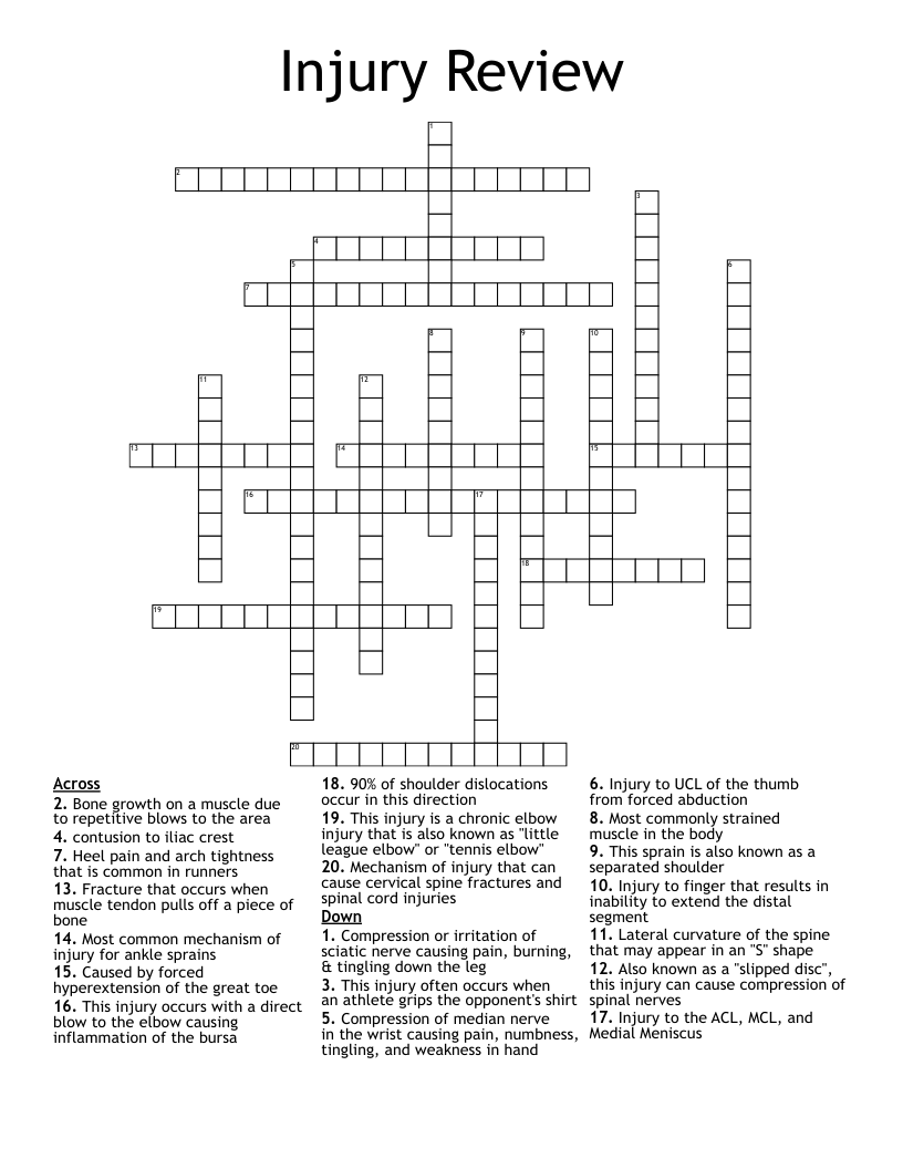 Injury Review  Crossword